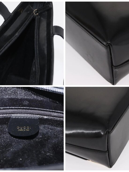 GUCCI Tote Bag Patent leather Black Gold Auth - Picture 13 of 16